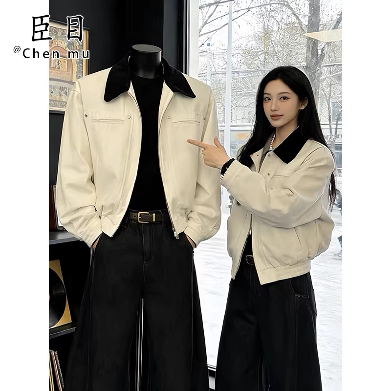 White American-Style High Street Workwear Jacket for Men, Spring Short Style, Trendy Brand, Cool and High-End Feel, Cleanfit Regular Shoulder Jacket White American-Style High Street Workwear Jacket for Men, Spring Short Style, Trendy Brand, Cool and High-End Feel, Cleanfit Regular Shoulder Jacket