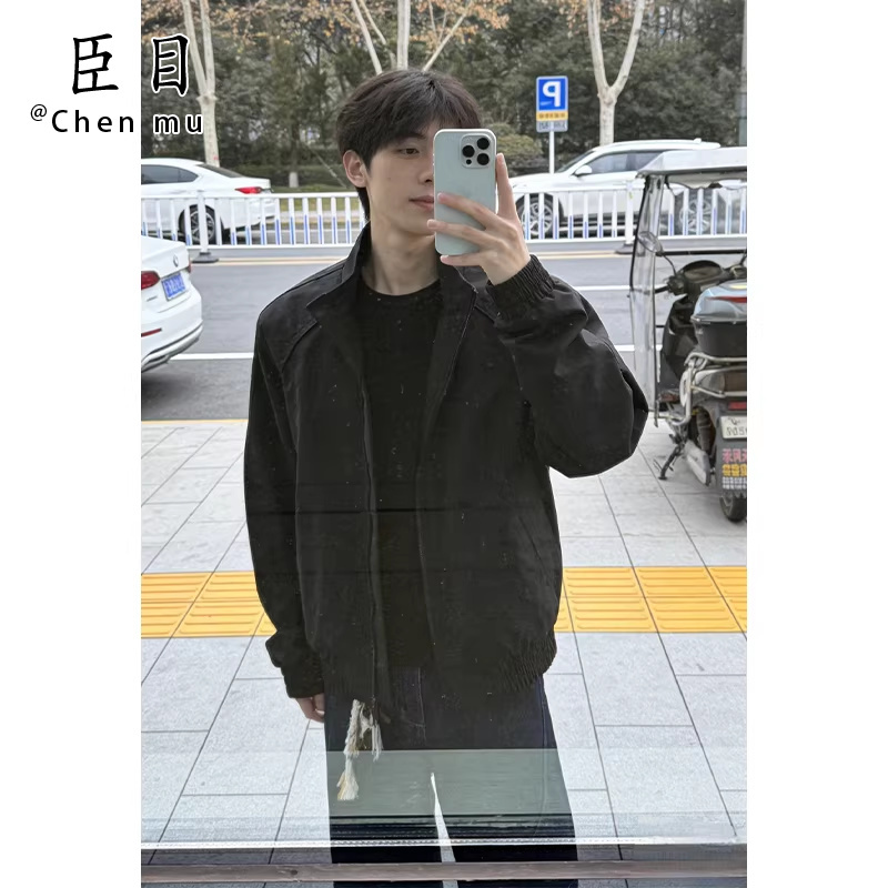 Black American-Style Jacket for Men, Spring Season, High-End, Cool and Stylish Short Baseball Jacket, Cleanfit, Three-Proof Windbreaker