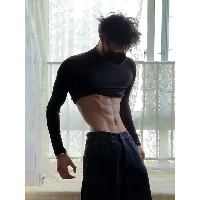 Black Half-High Collar Thermal Base Layer Shirt with Wide Shoulders and Narrow Waist, Minimalist Style Men's Spring High-End Cool and Stylish Inner Wear Sweatshirt Black Half-High Collar Thermal Base Layer Shirt with Wide Shoulders and Narrow Waist, Minimalist Style Men's Spring High-End Cool and Stylish Inner Wear Sweatshirt