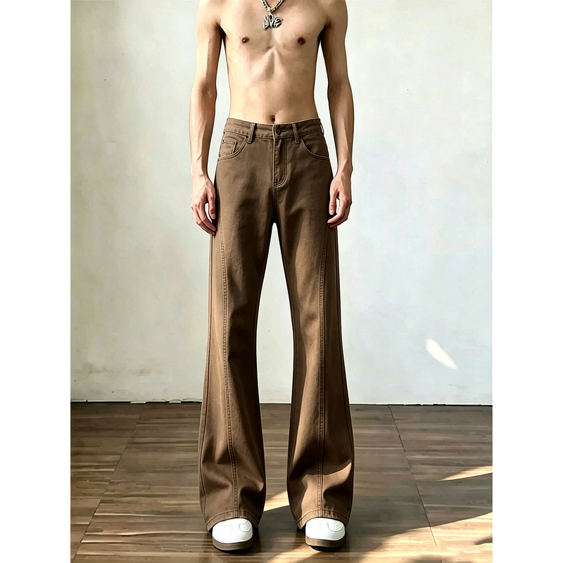Men's Flared Denim Jeans with a Slanted Cut, American Retro Vibe, Suitable for Autumn and Spring, Lumberjack Workwear Straight-Leg Pants Men's Flared Denim Jeans with a Slanted Cut, American Retro Vibe, Suitable for Autumn and Spring, Lumberjack Workwear Straight-Leg Pants