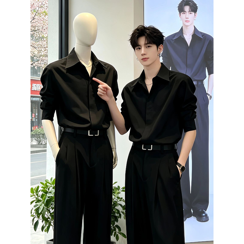 Black Naples Godfather Shirt for Men, Autumn Style, Stylish Long-Sleeve Shirt, High-End Cool Jacket