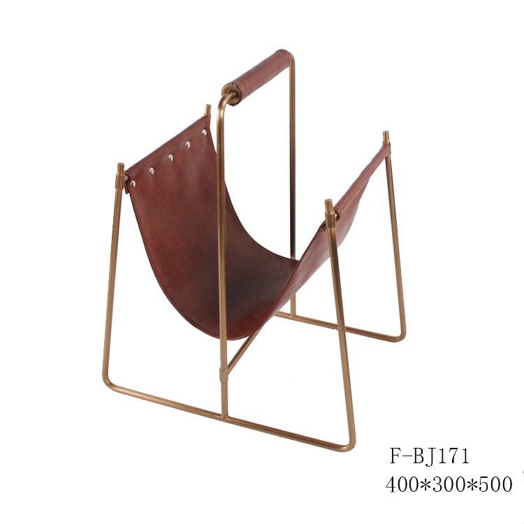 New model room leather creative stainless steel bookshelf study coffee table plate decoration modern simple magazine rack