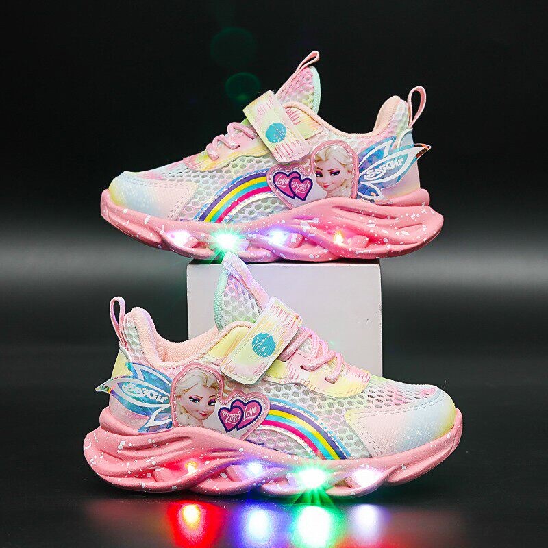 British Dgkp Kidsren's Sports Shoes for Girls Spring and Summer 2026 New Light-Up Shoes Soft-Soled Girls' Elsa Princess Shoes