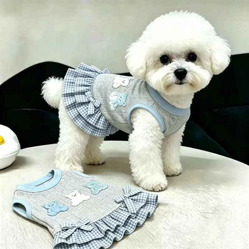 Pet Clothes Spring and Summer Thin Style Cute Bear Dress Breathable Small Dog Bichon Teddy Vest Dress