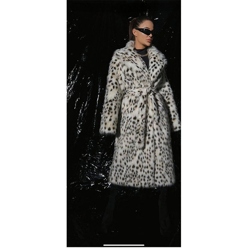 Women's Mid-Length Suit Collar Coat Autumn and Winter New Leopard Print Women's Jacket