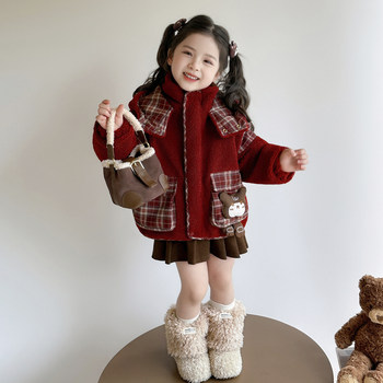 Girls' Lamb Wool Fleece Sweater Coat Autumn and Winter 2025 New Children's Winter Clothing Thickened Warm Top for Girls