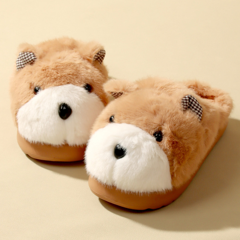 Zhongyi Meijia's New Cute Cartoon Bear Women's Cotton Slippers, Couple's Home Thick-Soled Non-Slip Plush Slippers for Autumn and Winter