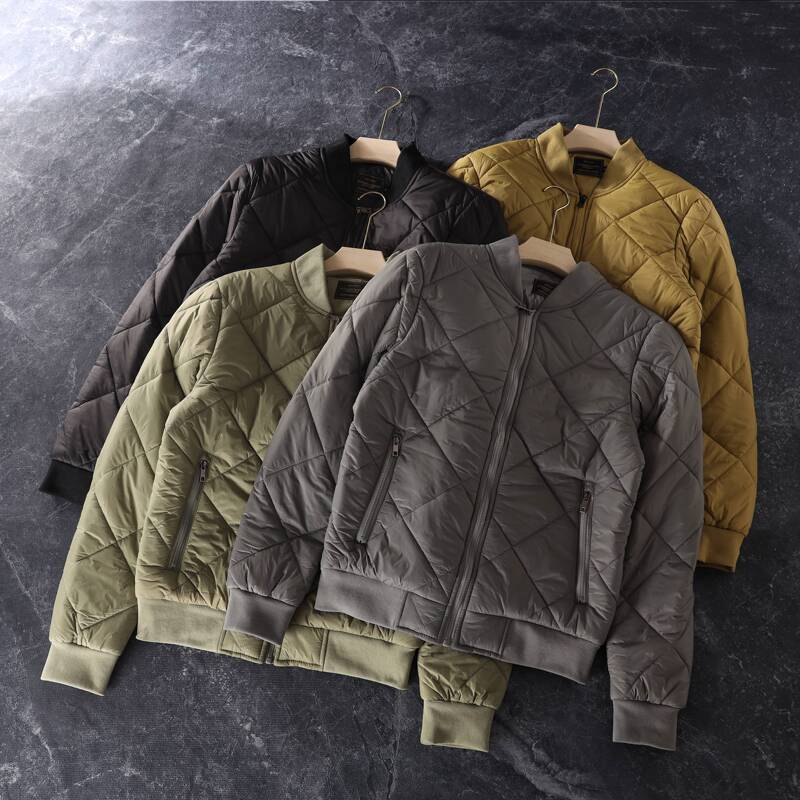 Quilted Diamond Pattern! Lightweight and Warm! Autumn and Winter Men's Export Pilot Baseball Collar Jacket, Cotton Coat, Trendy