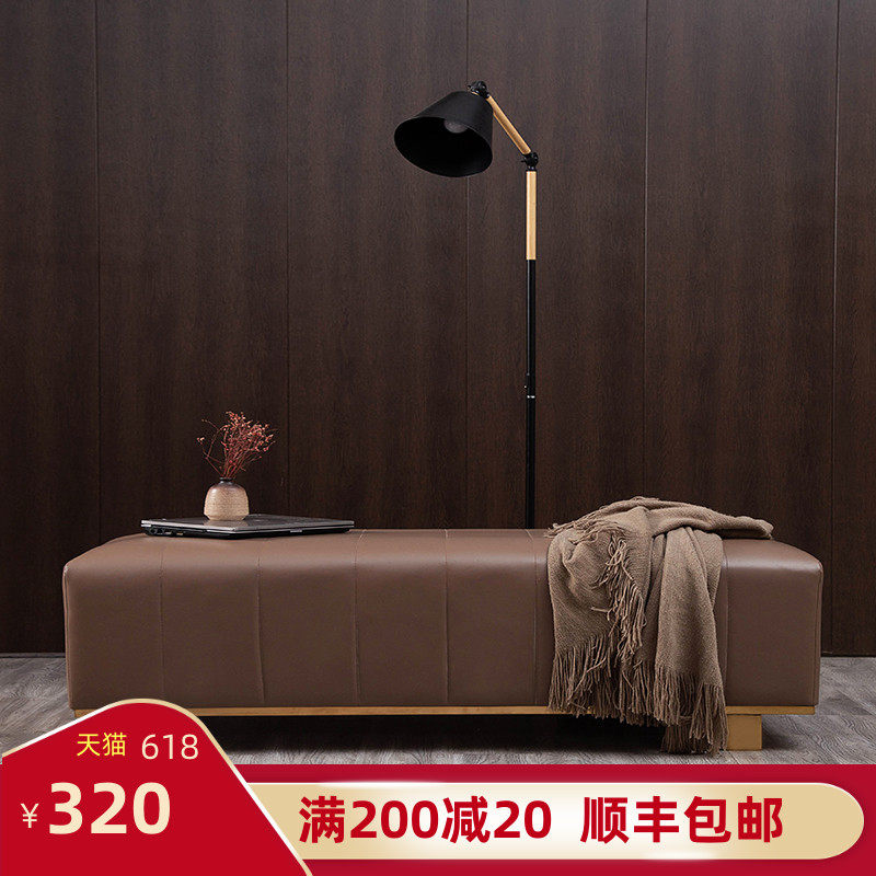 Postmodern genuine leather bed tail stool bedroom living room cloakroom changing shoes stool sofa light lavish stainless steel home rest stool