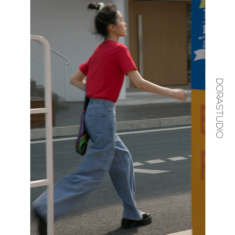 dorastudio quần jean thẳng nữ rộng chân rộng phiên bản Hàn Quốc 2020 hè mới eo cao là quần mỏng - Quần jean