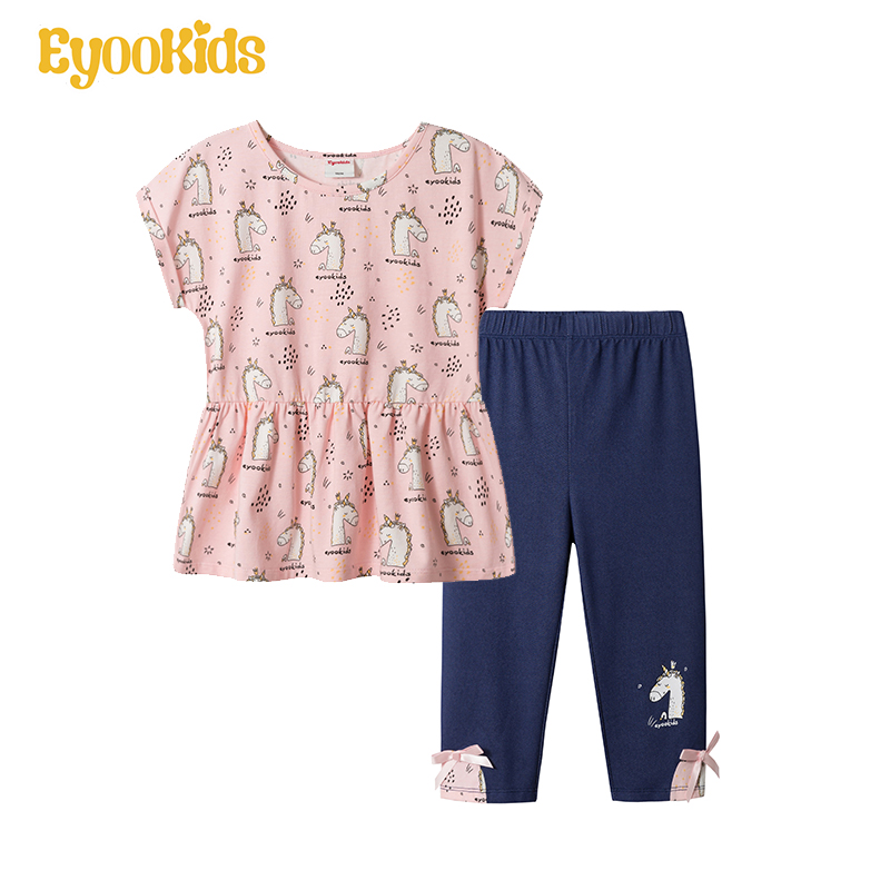 Eyookids 2020 Summer ăn mặc mới của cô gái ngắn tay áo xà cạp Hai mảnh dễ thương In