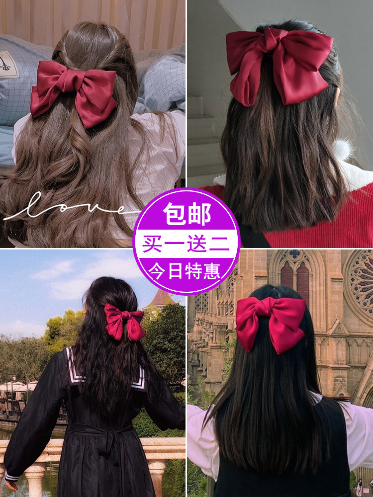 Japanese girl cute red big bow hair rope hair clip side clip Hair accessories Korean hair clip headdress clip