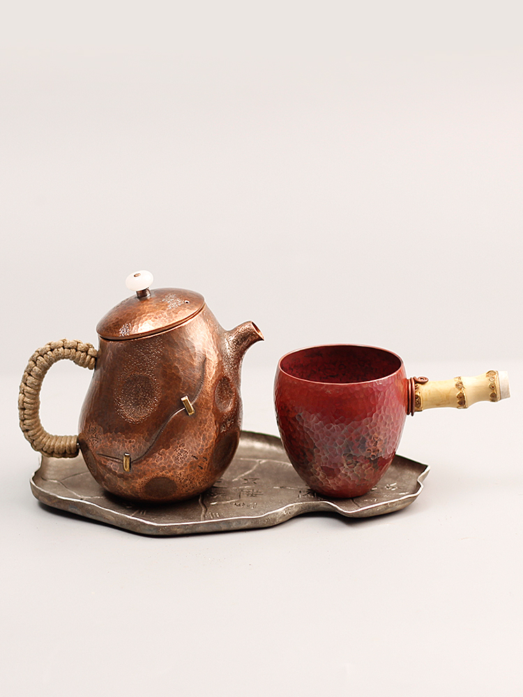 乾茂號造本錫製五清図茶器揃（茶壺・茶托五客）