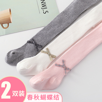 Girls pantyhose spring and autumn pure cotton thin childrens white pantyhose to wear as outerwear Western-style medium-thick baby girl leggings