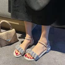 Hot Air Fashion Sandals Womens Accessories Skirts Fairy Wind Flat Bottom 2022 Summer New 100 lapped thick bottom water drill Roman in