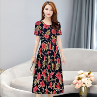 .Large size summer milk silk dress thin summer middle-aged and elderly ice silk middle-aged and small autumn mother's dress