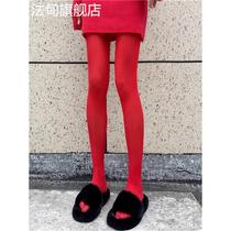 Big red silk stocking dragon year bride wedding day goose down pantyhose The New Years New Year Red Sox Autumn winter hit bottom pants