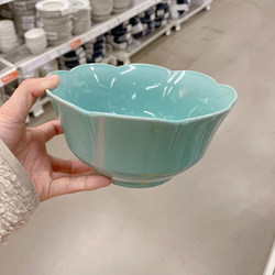 新品宜家代购FOSSTA弗斯达天蓝色花瓣形石瓷大碗汤面碗甜品沙拉碗