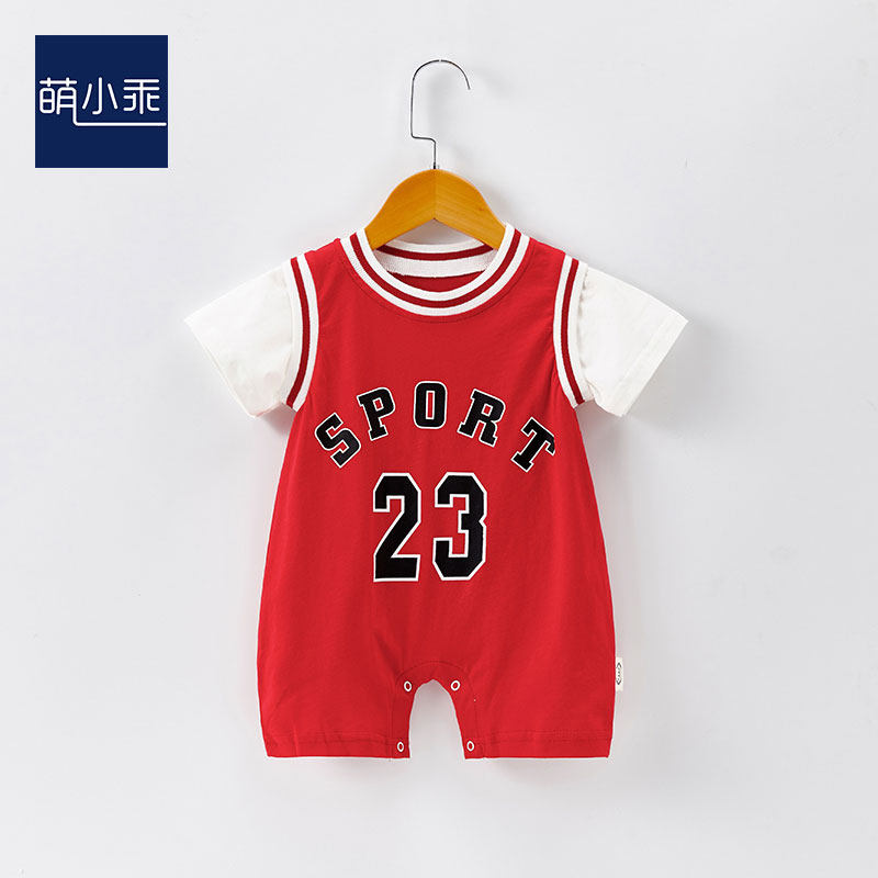 Baby summer jumpsuit male and female baby clothes fake two-piece set 0-12 month Korean version of the romper cute go out romper