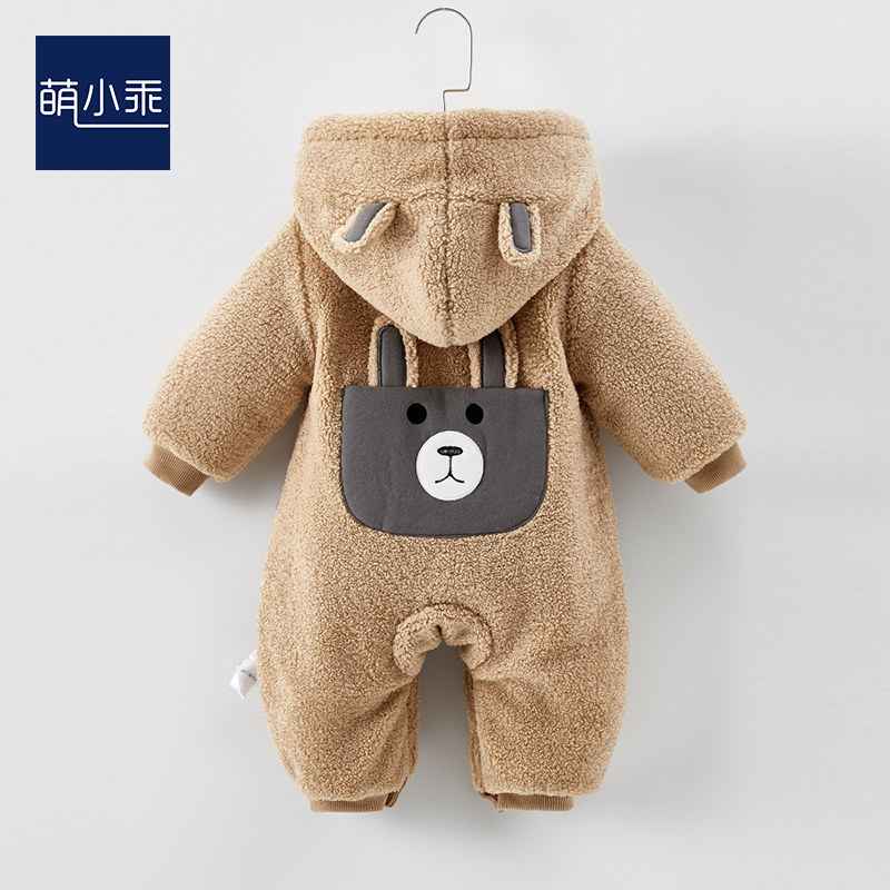 Baby winter outing hugging clothes newborn baby clothes newborn winter plus velvet romper baby thickening jumpsuit