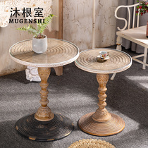 American tea table solid wood living room sofa edge a few balcony retro small round table small family type bedroom bedside creative corner a few