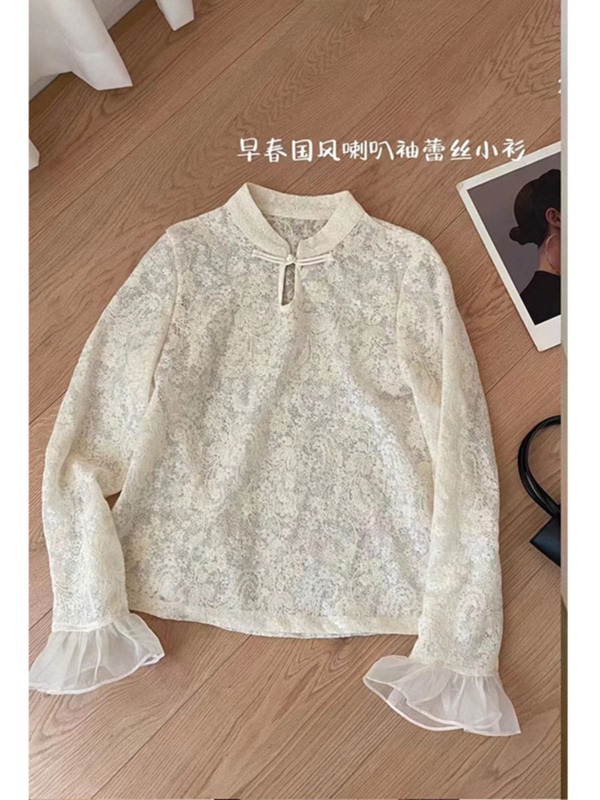 2028 # Clearance Sale: New Chinese Style Lace Women's Vintage Jacquard Lace Blouse, High-End Top for Autumn 2025
