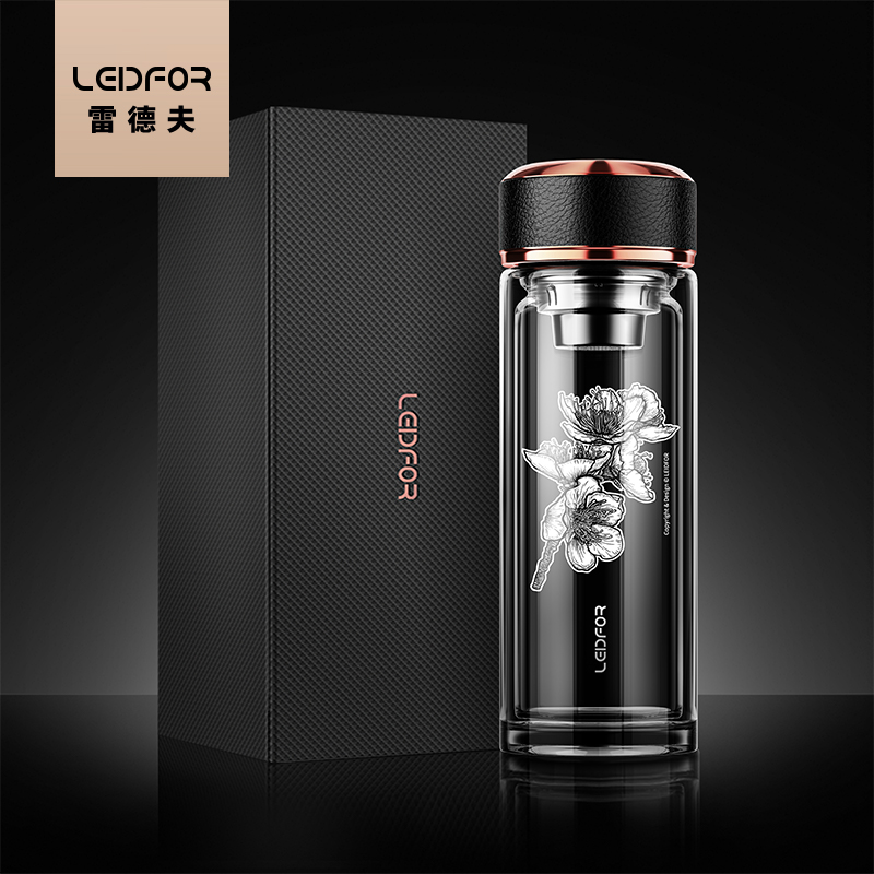 Redf (spring warm flower opening) Double glass-cup men upscale water cup thermal insulation tea cup on-board transparent mug