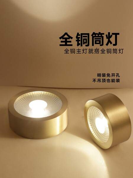 全铜明装筒灯超薄法式led过道吸顶灯免开孔玄关阳台轻奢圆形射灯