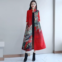 Phong cách Trung Quốc 2019 mới in retro áo gió dài giản dị mỏng trên đầu gối mùa thu - Trench Coat áo bò nữ đẹp