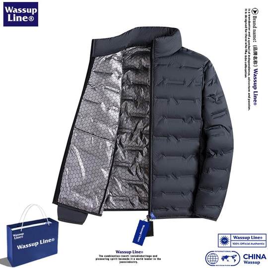 Chaqueta de plumón de grafeno para hombre, chaqueta de invierno ligera y cálida con cuello alto, forro ajustado, chaqueta de plumón de pato blanca fina