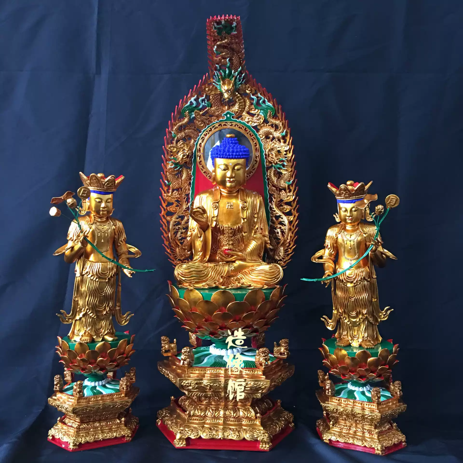 寧波工傳統木雕裝金東方三聖藥師佛日光菩薩月光菩薩佛像-淘寶Taobao