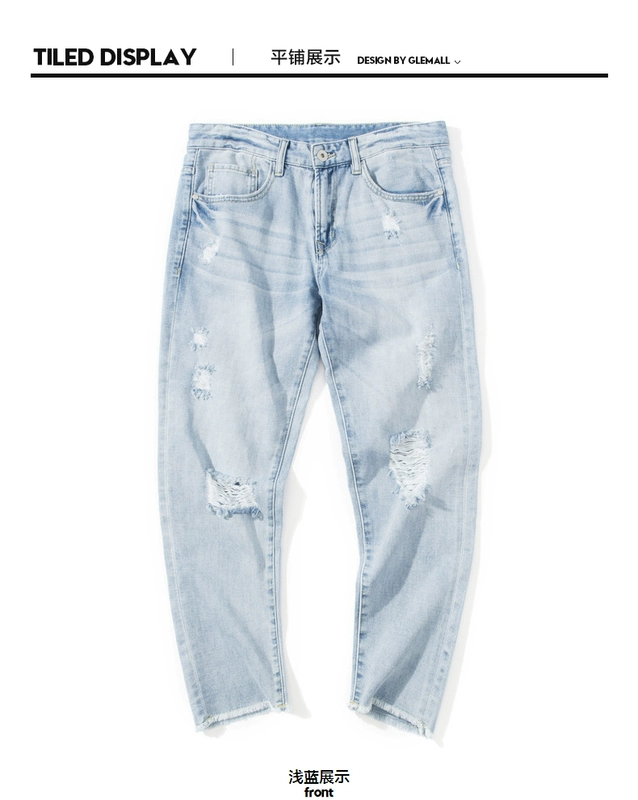 GleMall Tide thương hiệu quần jean nam mùa xuân và mùa hè Quần nam mới thiết kế lỗ mùa hè quần jeans chín điểm - Quần jean quần sooc