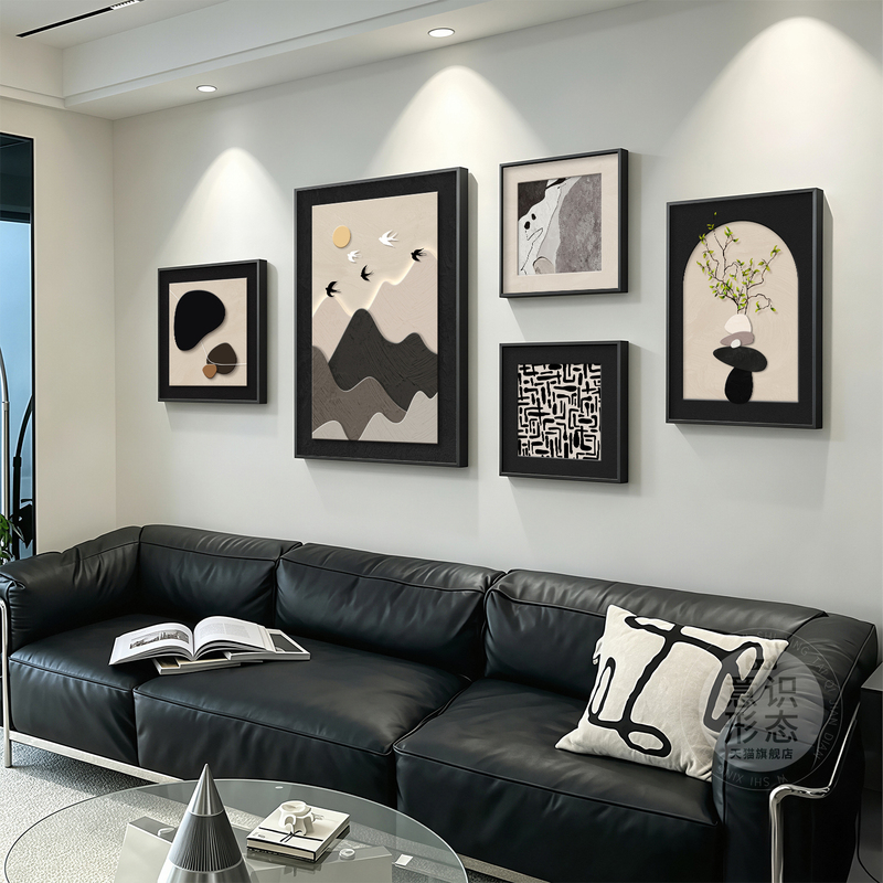 Modern Minimalist Living Room Decorative Painting, Minimalist Black and White Gray Wall Decoration, High-End Sofa Background Wall Hanging Painting Modern Minimalist Living Room Decorative Painting, Minimalist Black and White Gray Wall Decoration, High-End Sofa Background Wall Hanging Painting
