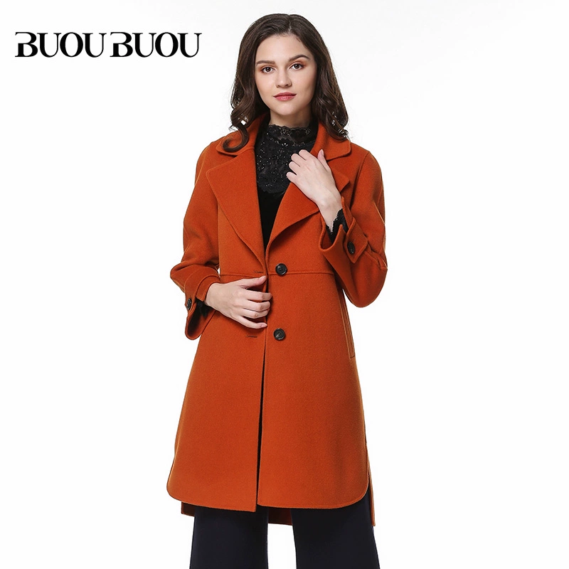 Giải phóng mặt bằng mùa đông của Buou Buou Women Hai nút áo len dài DD4C804 - Trung bình và dài Coat