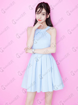Yang Ying star with MAJE light blue 2020 SS Slime fashion temperament hanging neck shoulder dress summer tide