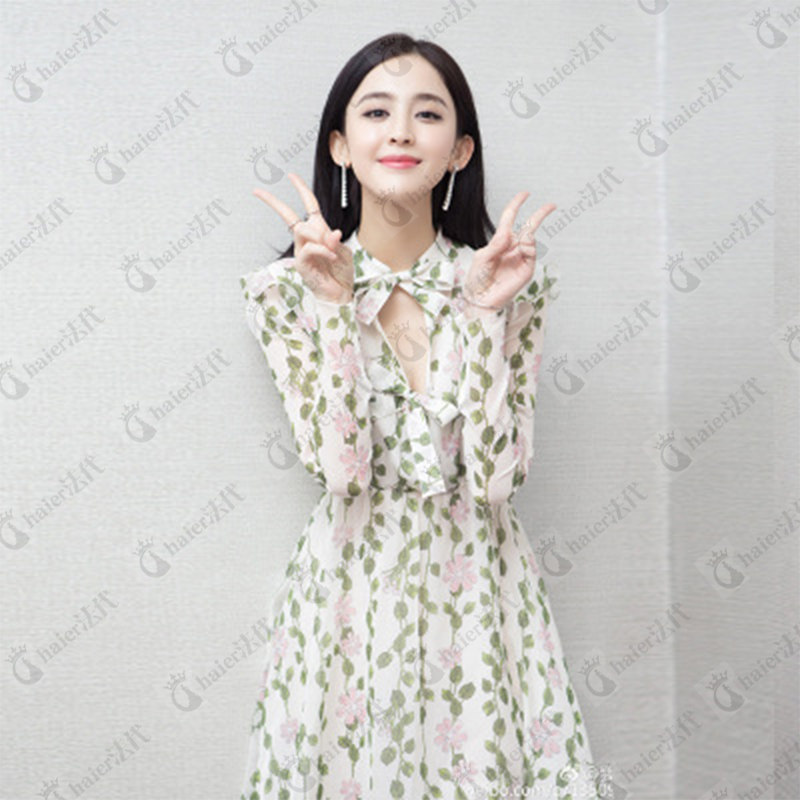 haier French Self-Portrait 2020 spring Coulee Naza star with the same print chiffon dress