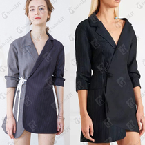 Jacquemus Wu Xu Xiang Star with the same niche splice fine - striped fake suit dress suit