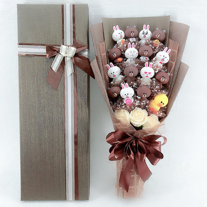 National Day little brown bear cute rabbit cartoon three-dimensional doll bouquet flower soap flower starry birthday creative gift