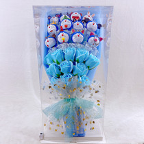 Goddess festival bouquet Doraemon Dream Machine Cat Handmade cartoon soap flower transparent box Valentines Day Birthday present
