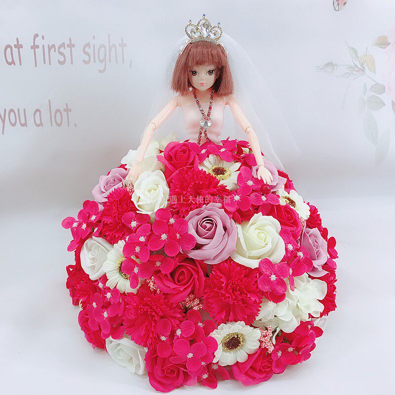 New handmade custom Barbie doll wedding dress Hundred Flower Fairy soap rose gift box Valentine's day birthday gift