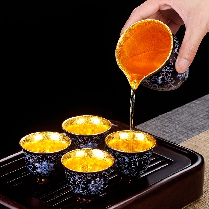 Artisan fair fairy gold ceramic cup pure manual device and a cup of tea tea sea household contracted points kung fu tea set accessories