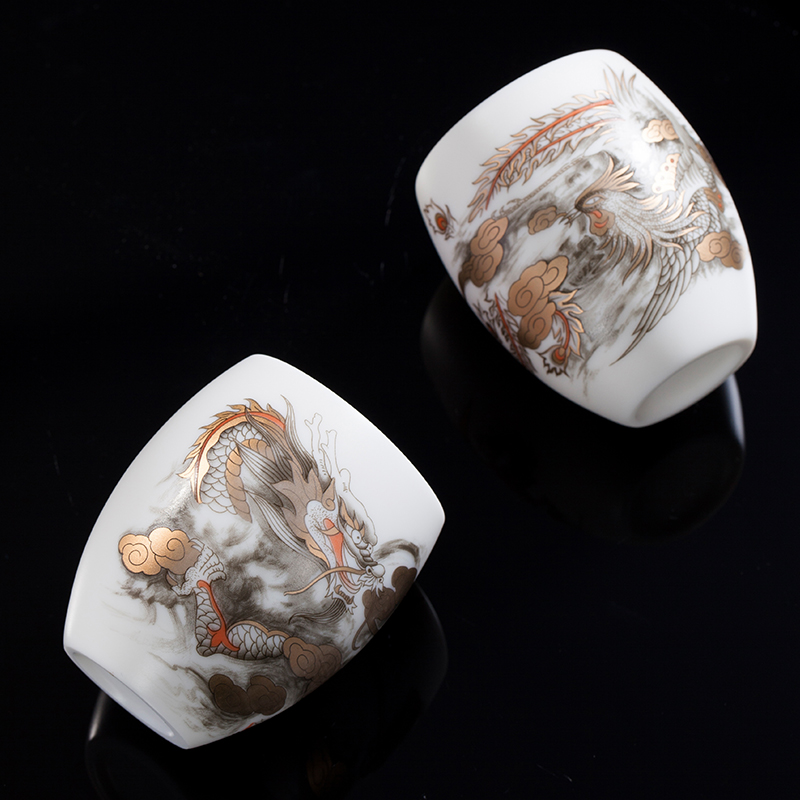 Artisan fairy longfeng rendering for a cup of dehua white porcelain teacup master kung fu tea cup single cup of pure manual sample tea cup