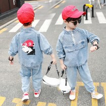  Boys autumn clothes 2019 new denim suit middle and childrens childrens clothing western two-piece baby handsome Korean version of the tide clothes