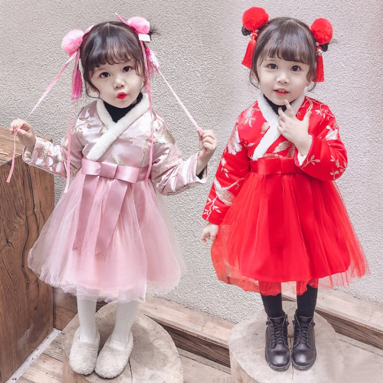 New Year's clothing girls Hanfu improvement 2019 new Autumn and Winter clothing New Year's clothing Cheongsam female baby Tang clothing winter clothes