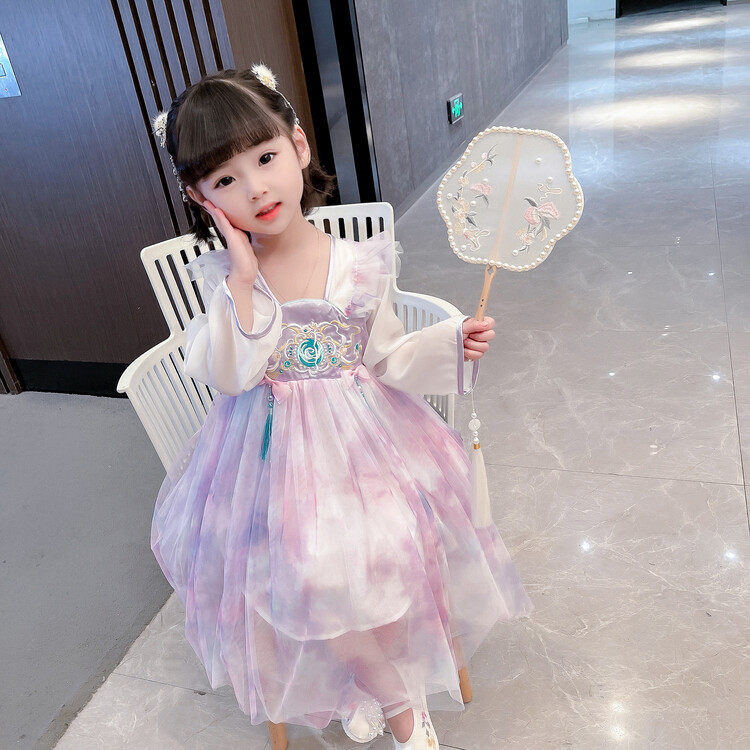 Girls Hanfu Spring Clothing 2022 New Princess Skirt Children's Skirts Children's Skirts Baby Western Dress Chinese Style