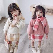  Childrens clothing girls  suit skirt 2019 new Western style autumn and winter clothing childrens and womens baby thickened fashionable two-piece winter