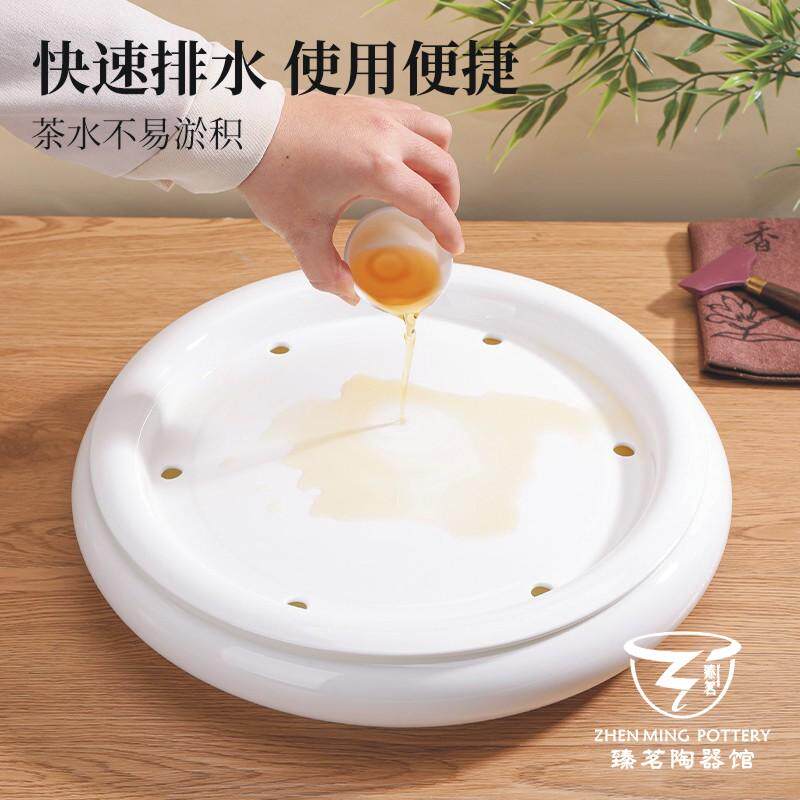 Chaozhou High-End Bone China Tea Tray, Large Dry Brewing Tray, Round Water Storage Type, Ceramic Tea Vessel for Home Use