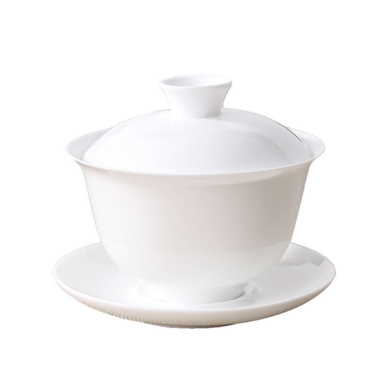 Chaozhou High-End Bone China Kung Fu Tea Set, Thin-Walled Gaiwan Tea Cup, Complete Set of White Porcelain Three-Piece Tea Brewing Small Tea Cups