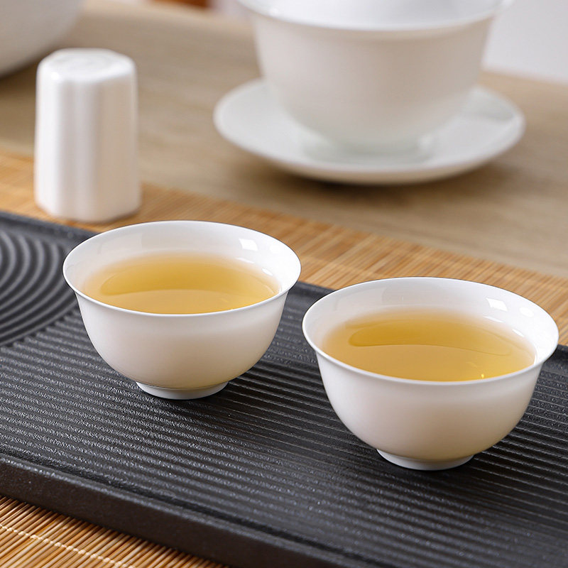 Chaozhou High-End Bone China Kung Fu Tea Set, Thin-Walled Gaiwan Tea Cup, Complete Set of White Porcelain Three-Piece Tea Brewing Small Tea Cups