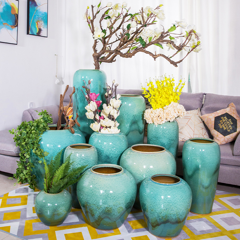 Modern minimalist Jingdezhen living room handmade pottery pot ceramic floor vase large porch flower arrangement decoration ornaments